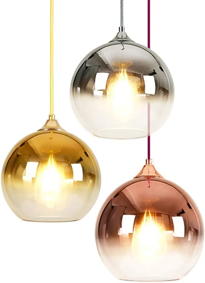 Glass Ball Pendant Light Nordic Style Gradient Chandelier Modern Adjustable Globe Suspended Hanging Lamp for Dining Table Bedroom C-25(Gold,20cm 4W)