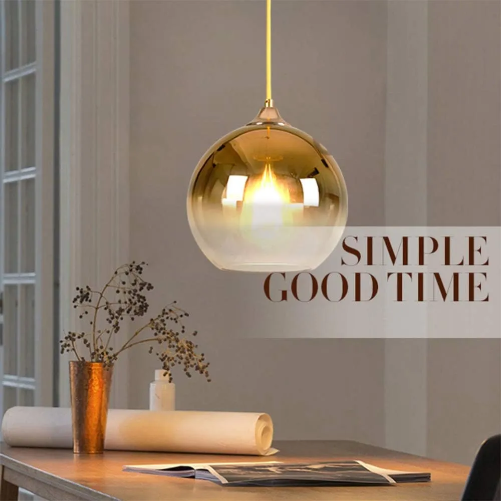 Glass Ball Pendant Light Nordic Style Gradient Chandelier Modern Adjustable Globe Suspended Hanging Lamp for Dining Table Bedroom C-25(Gold,20cm 4W)