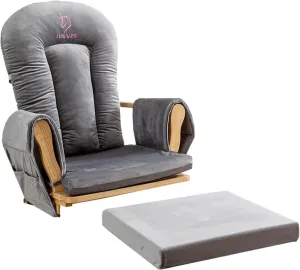 Glider Rocker Cushions Replacement Set 5 PCS with Storage Velvet Washable Replacement Cushions Wooden Rocking Chair Universal Grey