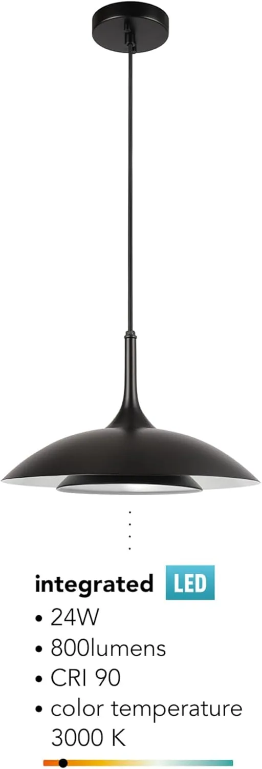 GLOBE Novogratz x Electric 67000104 Novogratz x 14W LED Integrated Glossy Black Pendant Lighting with White Interior Shade and Black Cord