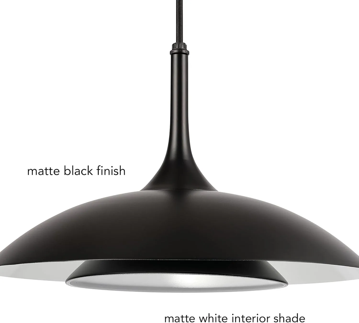 GLOBE Novogratz x Electric 67000104 Novogratz x 14W LED Integrated Glossy Black Pendant Lighting with White Interior Shade and Black Cord