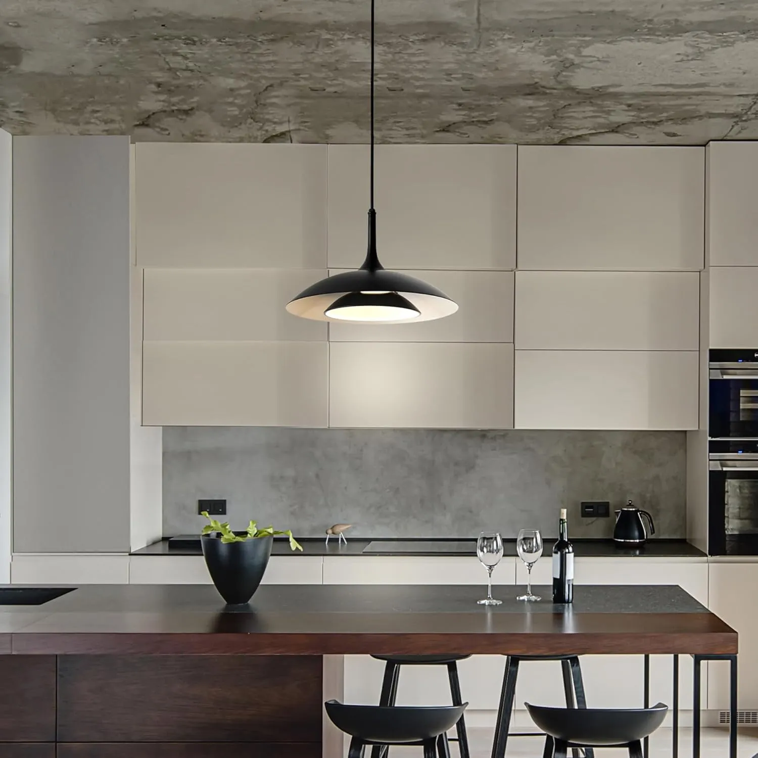 GLOBE Novogratz x Electric 67000104 Novogratz x 14W LED Integrated Glossy Black Pendant Lighting with White Interior Shade and Black Cord