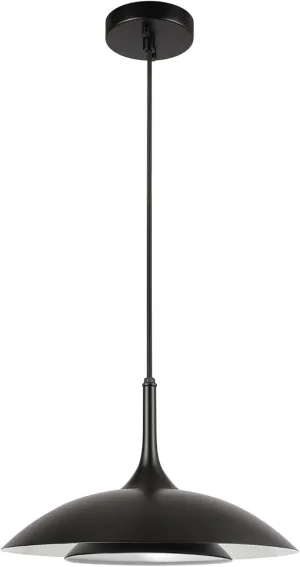GLOBE Novogratz x Electric 67000104 Novogratz x 14W LED Integrated Glossy Black Pendant Lighting with White Interior Shade and Black Cord