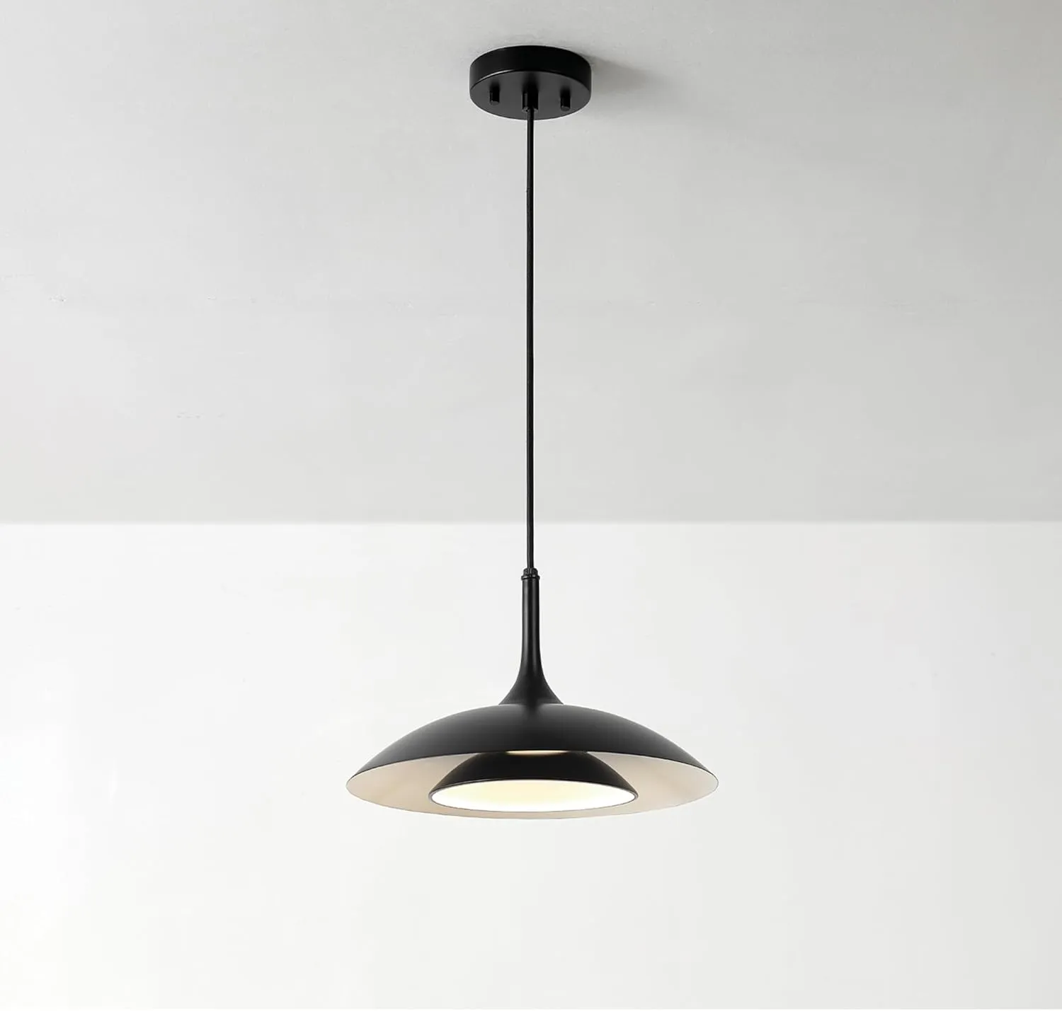 GLOBE Novogratz x Electric 67000104 Novogratz x 14W LED Integrated Glossy Black Pendant Lighting with White Interior Shade and Black Cord