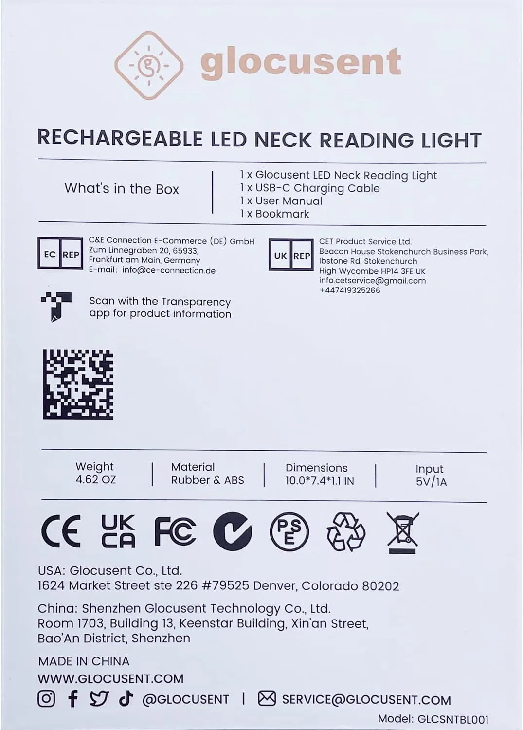 Glocusent Book Light, 3-Color & 6-Brightness Reading Light, Bendable Neck Light, 80-hr Lasting Rechargeable Lamp, Perfect Book Light for Reading in Bed, Knitting, Camping, Repairing, Book Lovers Gifts
