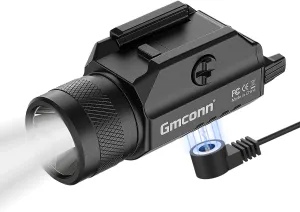 Gmconn 1250 Lumen Pistol Light, Compact Adjustable Rail Mounted Flashlight Mini Weapon Light with Strobe Mode for Picatinny MIL-STD-1913, Glock (1250 Lumen)