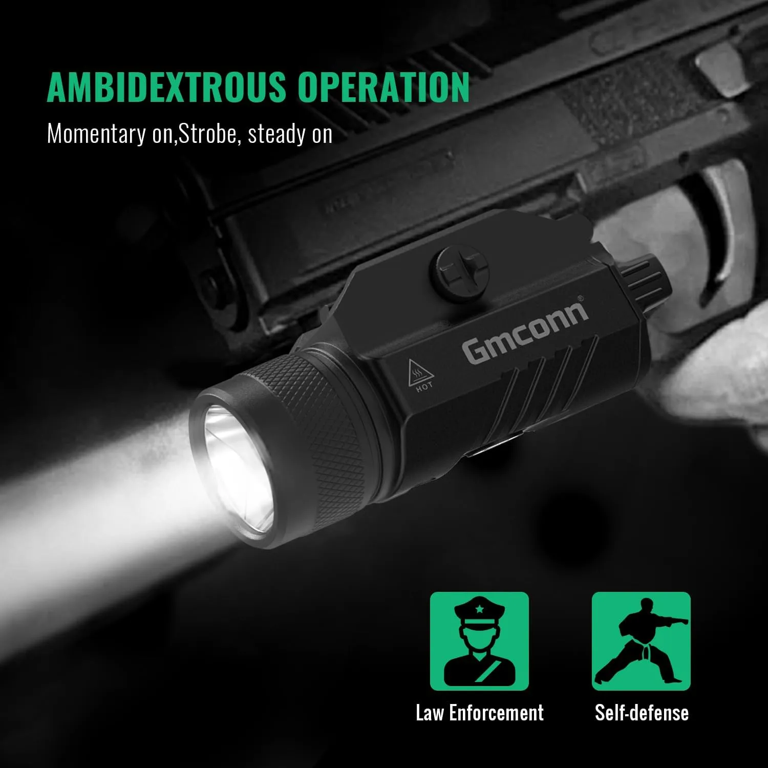 Gmconn 1250 Lumen Pistol Light, Compact Adjustable Rail Mounted Flashlight Mini Weapon Light with Strobe Mode for Picatinny MIL-STD-1913, Glock (1250 Lumen)