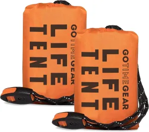 Go Time Gear Survival Life Tent • 2 Person Mylar Emergency Shelter Tube Tent   Paracord • All-Weather Protection for Camping, Hiking, & Survival Kits • Includes Emergency Whistle