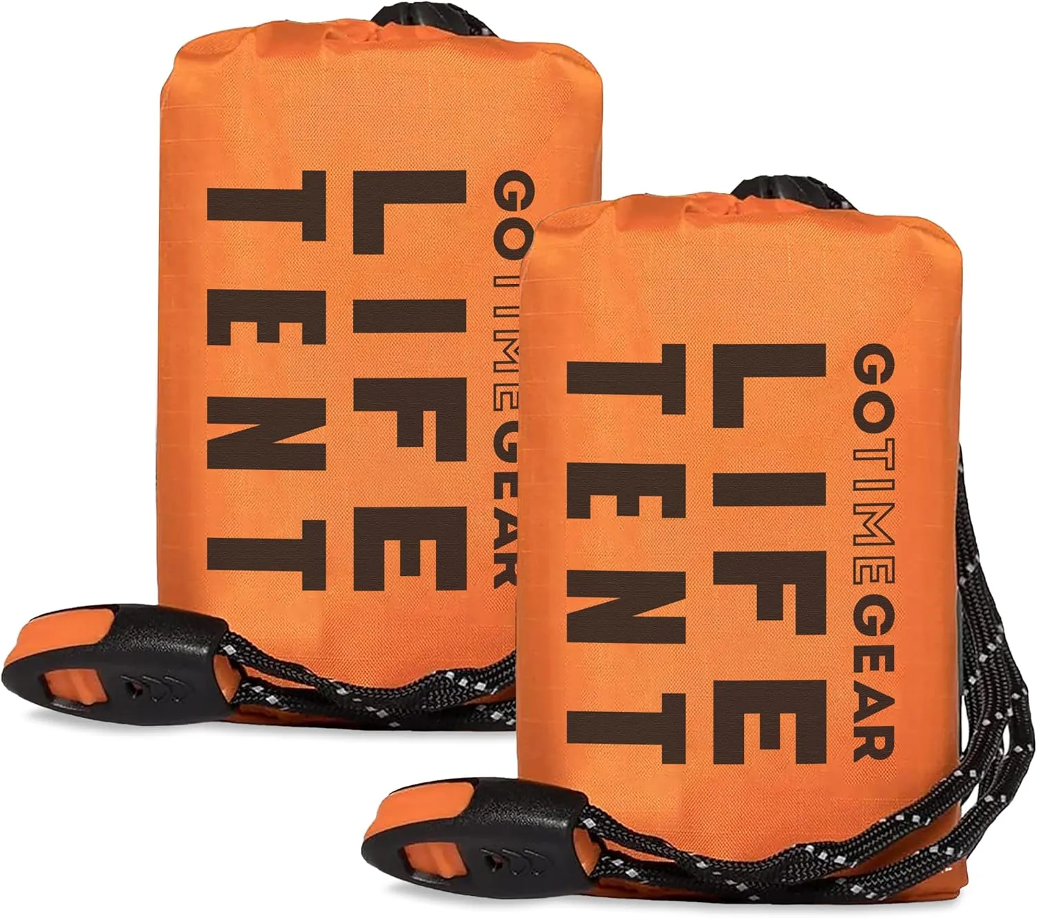 Go Time Gear Survival Life Tent • 2 Person Mylar Emergency Shelter Tube Tent   Paracord • All-Weather Protection for Camping, Hiking, & Survival Kits • Includes Emergency Whistle