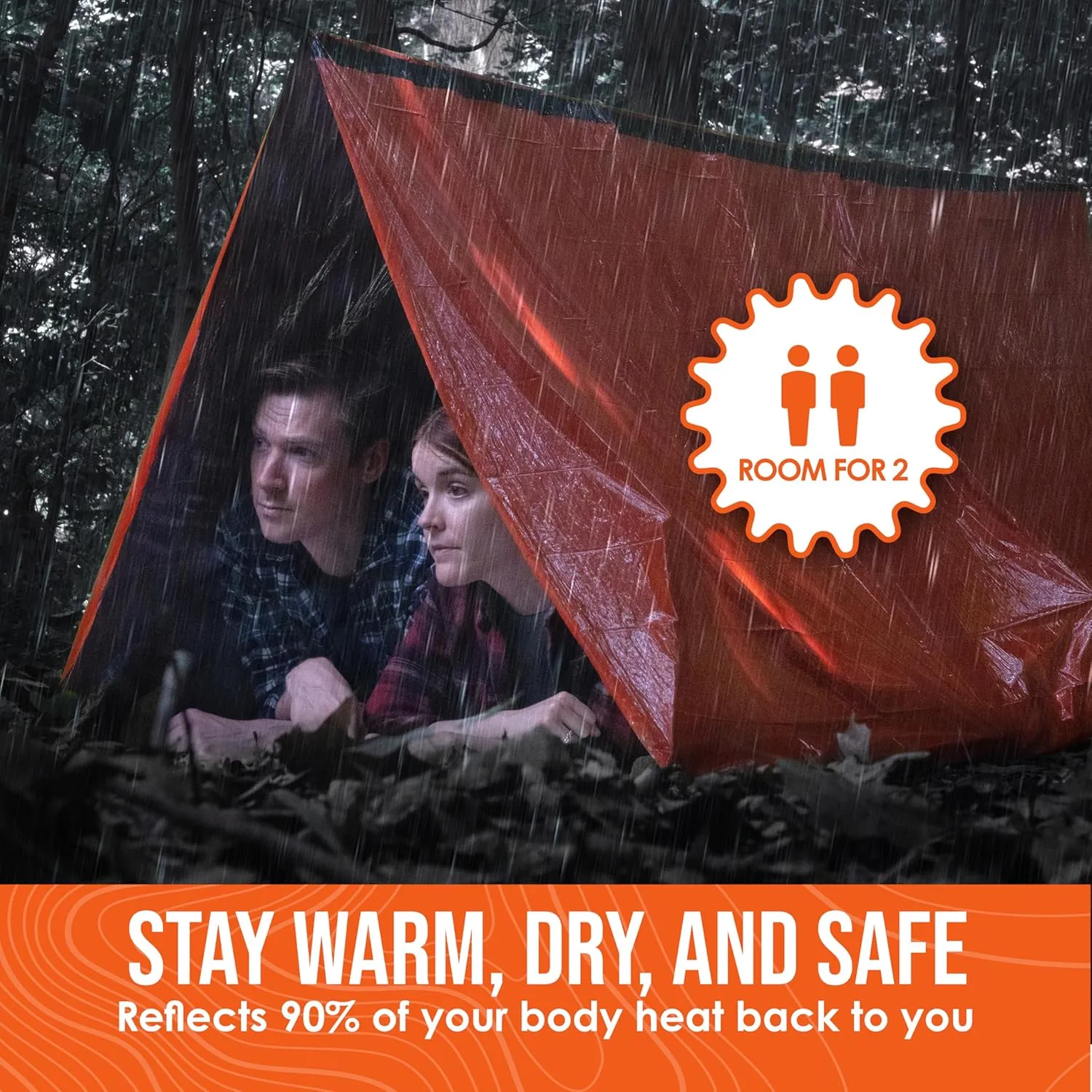Go Time Gear Survival Life Tent • 2 Person Mylar Emergency Shelter Tube Tent   Paracord • All-Weather Protection for Camping, Hiking, & Survival Kits • Includes Emergency Whistle