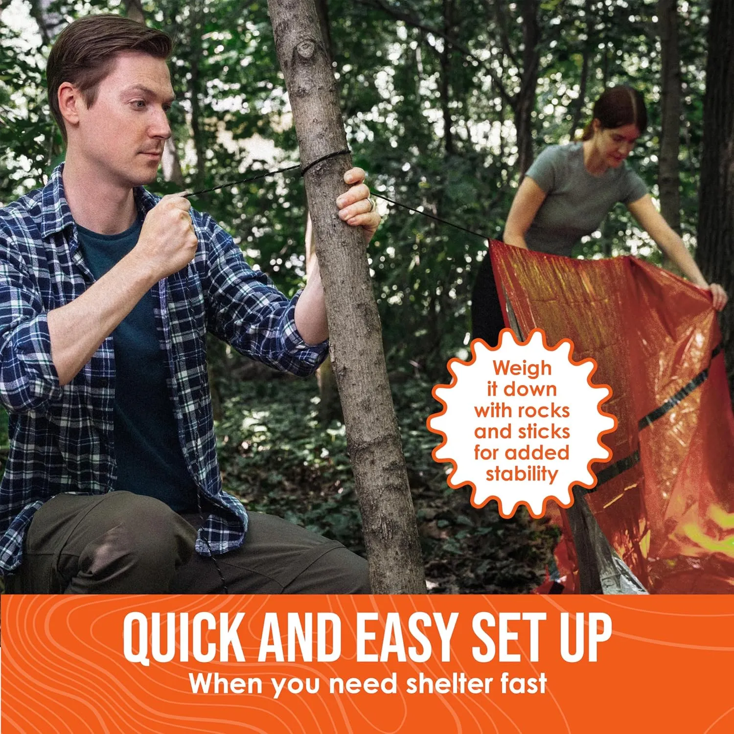 Go Time Gear Survival Life Tent • 2 Person Mylar Emergency Shelter Tube Tent   Paracord • All-Weather Protection for Camping, Hiking, & Survival Kits • Includes Emergency Whistle