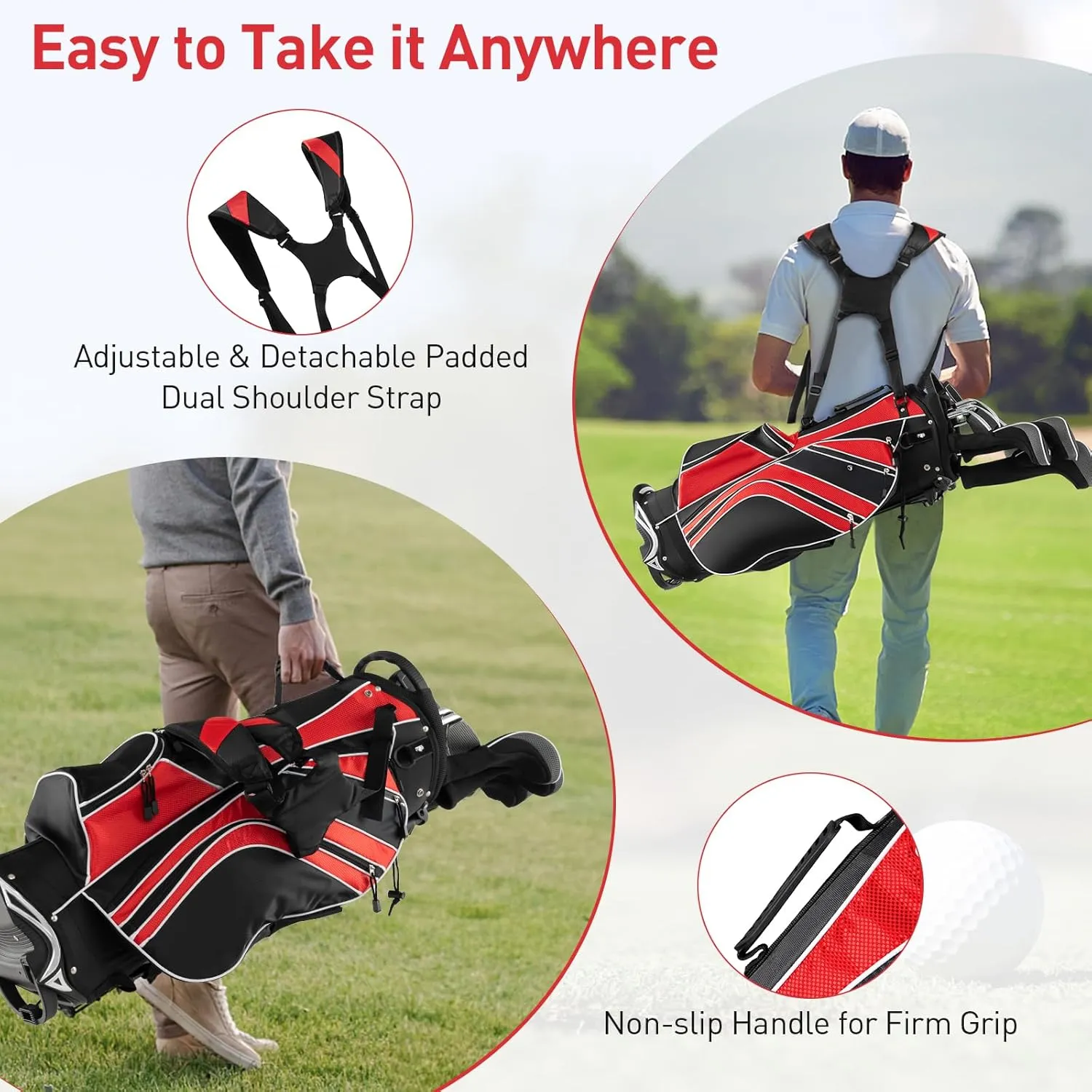 Goplus Golf Stand Bag, Lightweight Golf Club Bag with 6 Way Top Dividers, 8 Pockets, Cooler Bag, Rain Hood, Dual Shoulder Strap, Umbrella Holder, Portable Golf Bag with Stand for Women Men