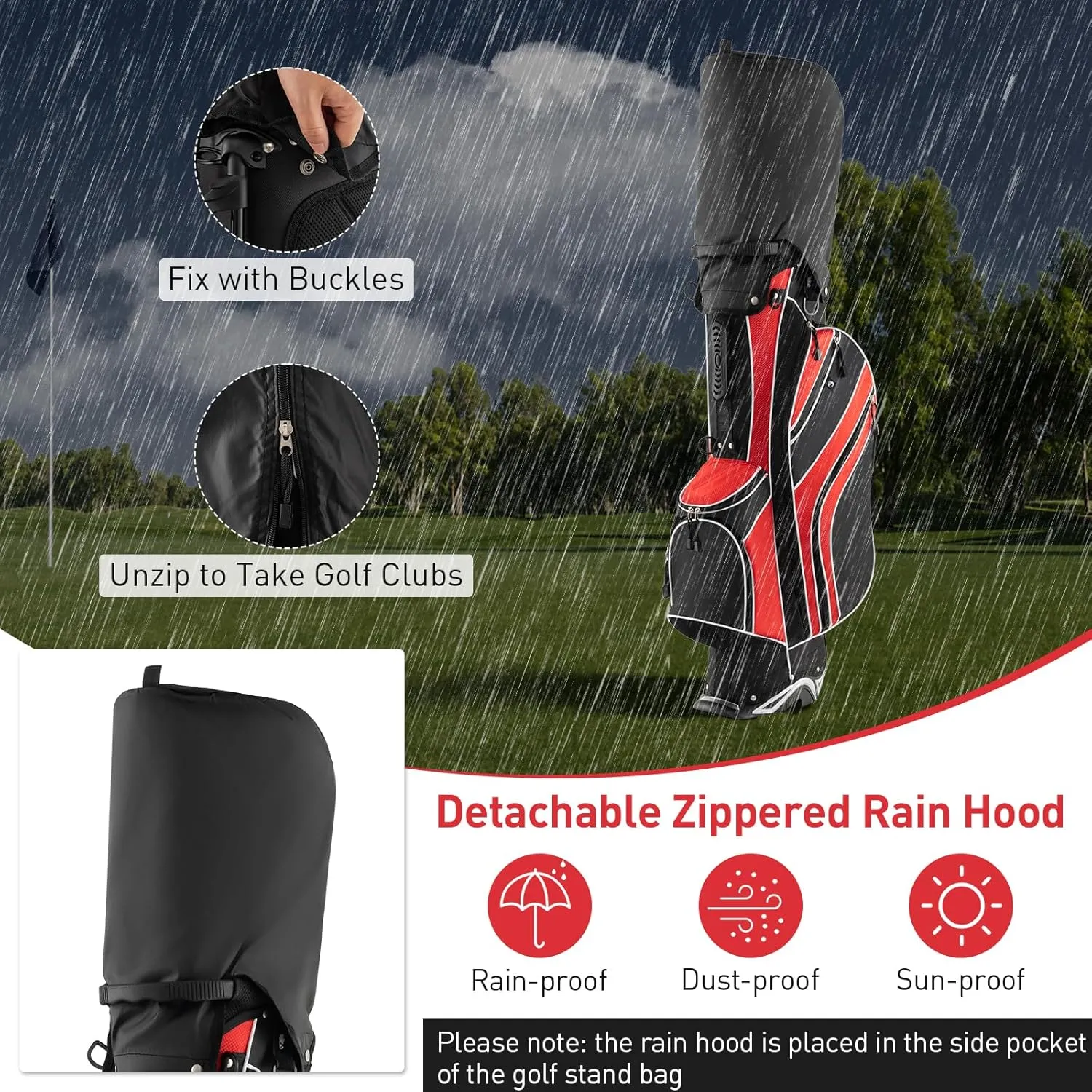 Goplus Golf Stand Bag, Lightweight Golf Club Bag with 6 Way Top Dividers, 8 Pockets, Cooler Bag, Rain Hood, Dual Shoulder Strap, Umbrella Holder, Portable Golf Bag with Stand for Women Men