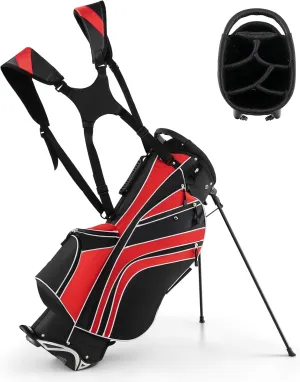 Goplus Golf Stand Bag, Lightweight Golf Club Bag with 6 Way Top Dividers, 8 Pockets, Cooler Bag, Rain Hood, Dual Shoulder Strap, Umbrella Holder, Portable Golf Bag with Stand for Women Men