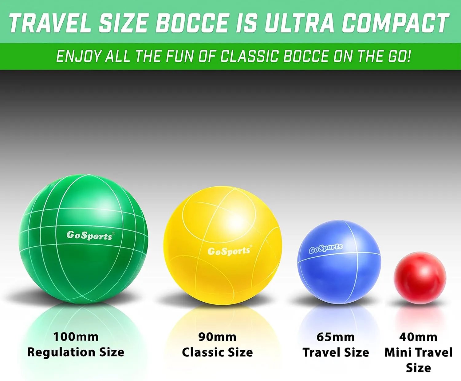 GoSports Mini Travel Size Bocce Game Set with 8 Balls, Pallino, Tote Bag and Measuring Rope - Choose Your Size