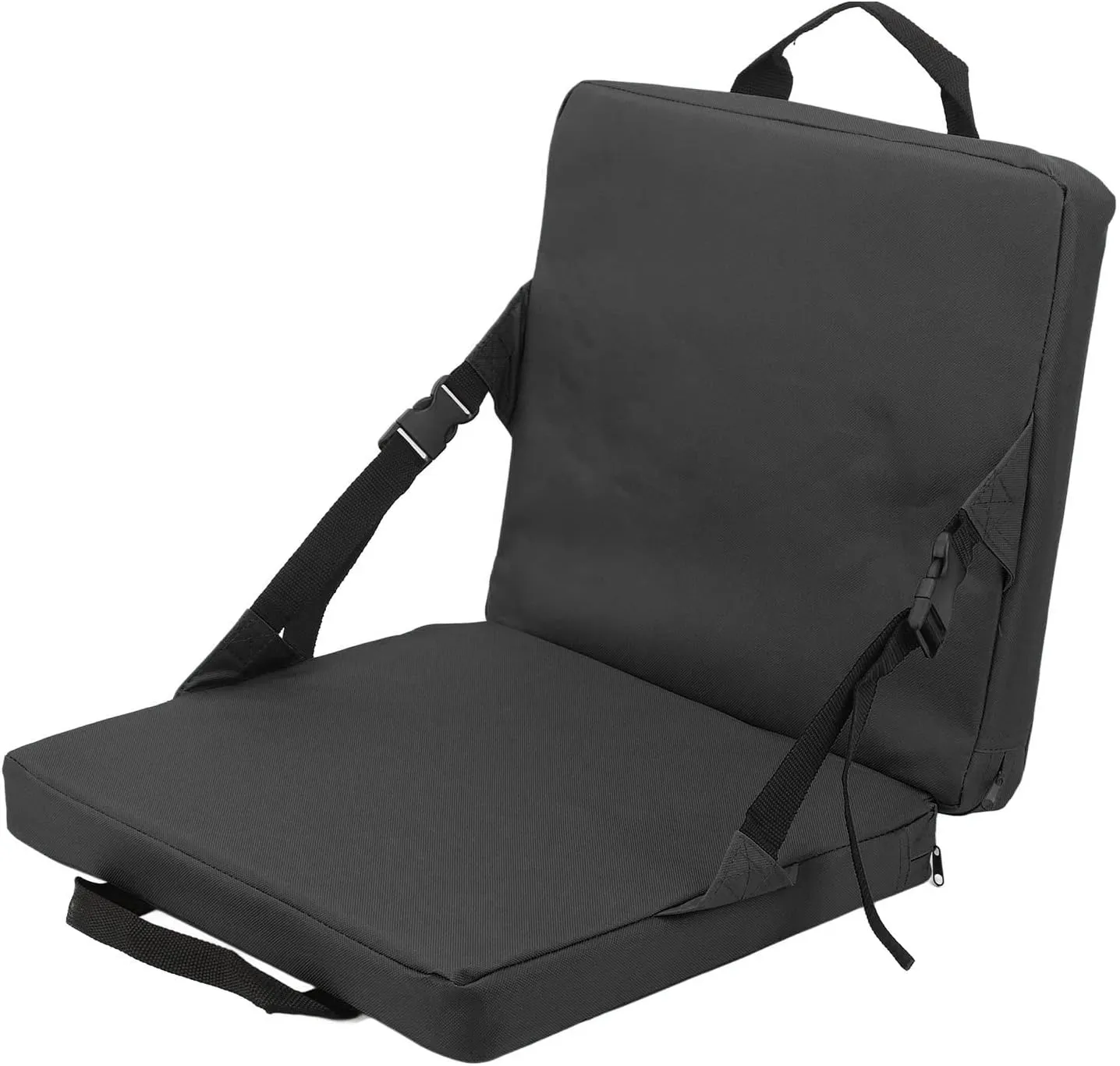 GOWENIC Outdoor Rocker, Outdoor Foldable Chair, Square Soft Sponge Cushion Back Chair with Storage Pocket for Camping Stadium Lawn Park Beach (Black)
