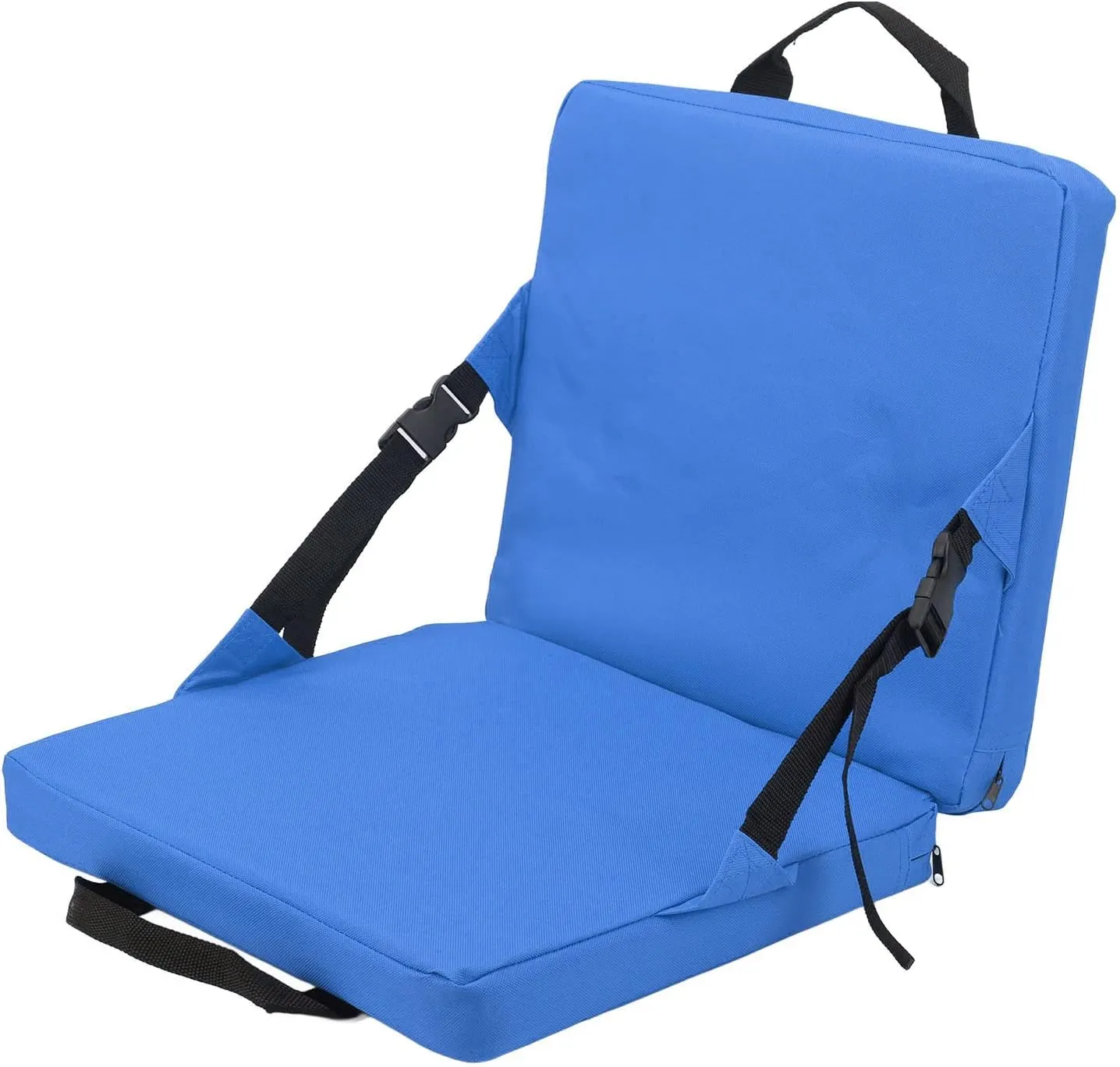 GOWENIC Outdoor Rocker, Outdoor Foldable Chair, Square Soft Sponge Cushion Back Chair with Storage Pocket for Camping Stadium Lawn Park Beach (Blue)