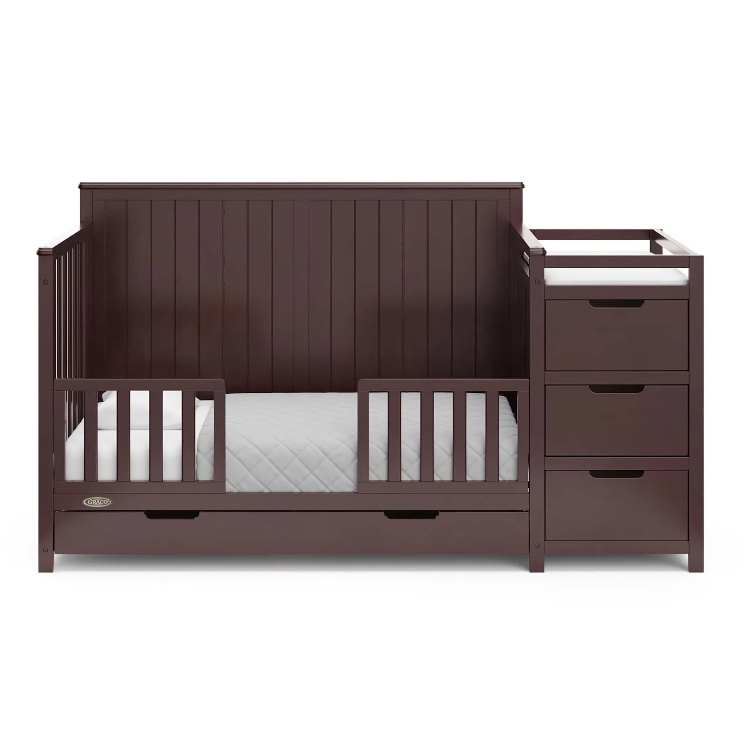 Graco Hadley 5-in-1 Convertible Crib and Changer with Drawer (Espresso) – GREENGUARD Gold Certified, Crib and Changing -Table Combo with Drawer, Includes Baby Changing Pad, Converts to Full-Size Bed