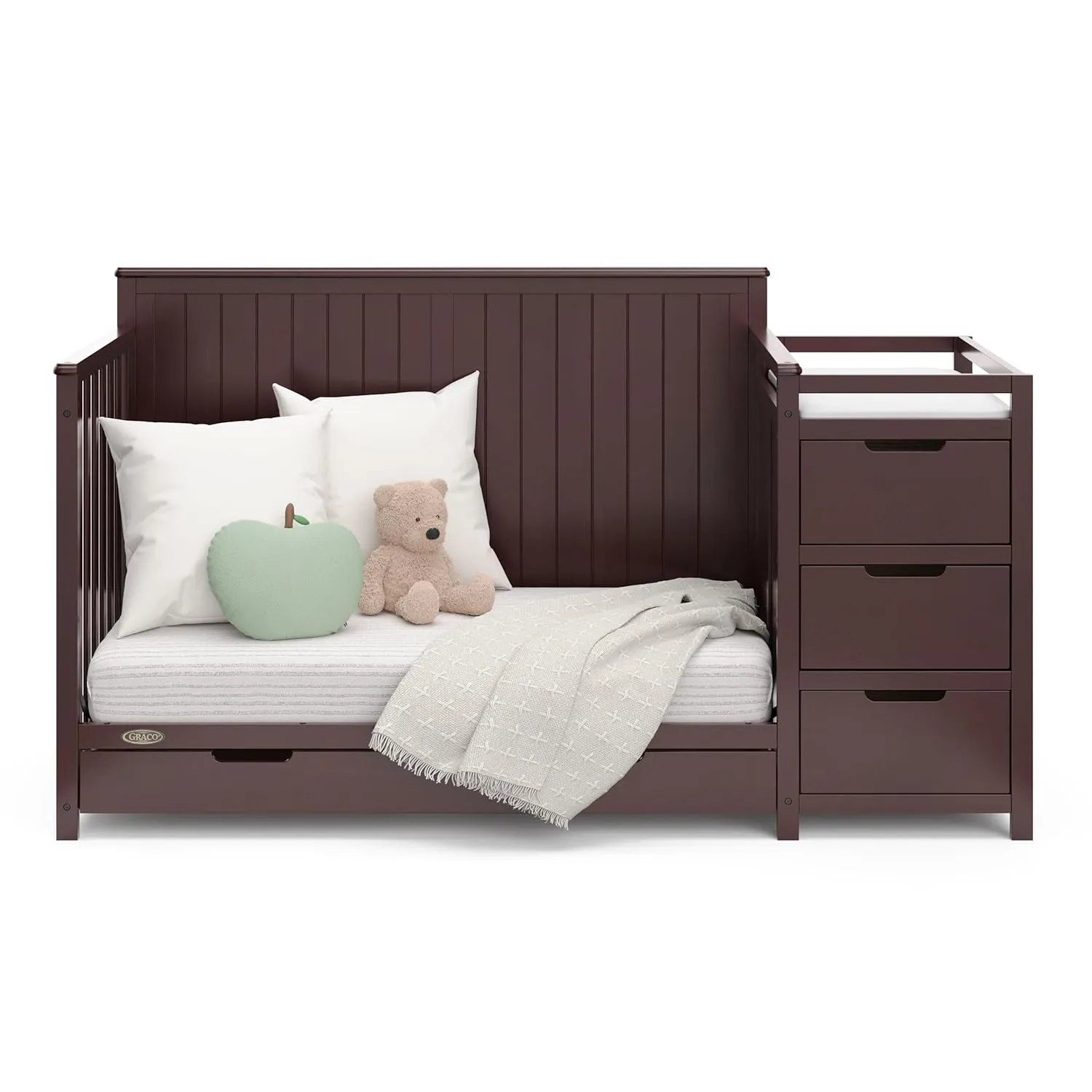 Graco Hadley 5-in-1 Convertible Crib and Changer with Drawer (Espresso) – GREENGUARD Gold Certified, Crib and Changing -Table Combo with Drawer, Includes Baby Changing Pad, Converts to Full-Size Bed