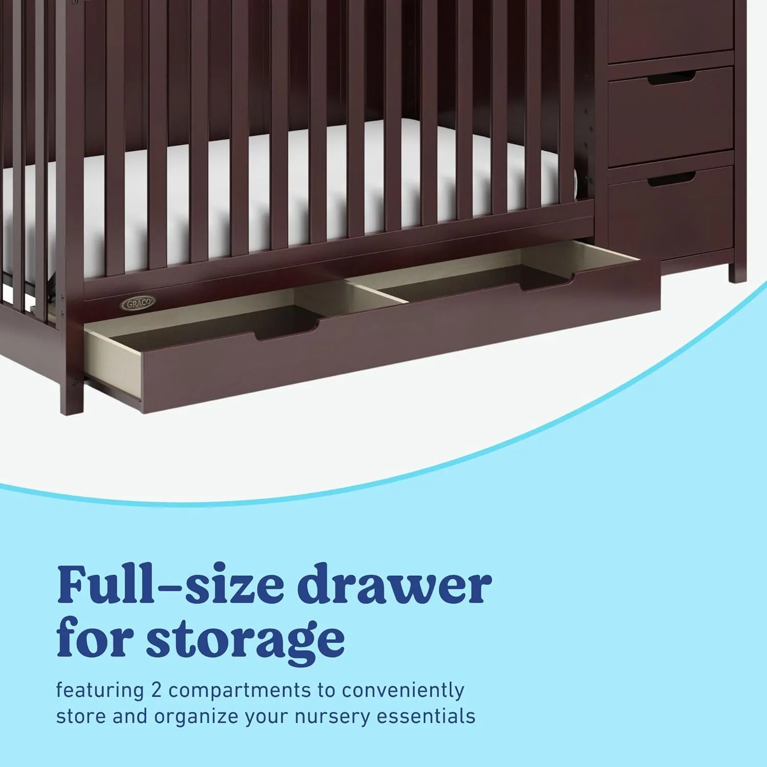 Graco Hadley 5-in-1 Convertible Crib and Changer with Drawer (Espresso) – GREENGUARD Gold Certified, Crib and Changing -Table Combo with Drawer, Includes Baby Changing Pad, Converts to Full-Size Bed