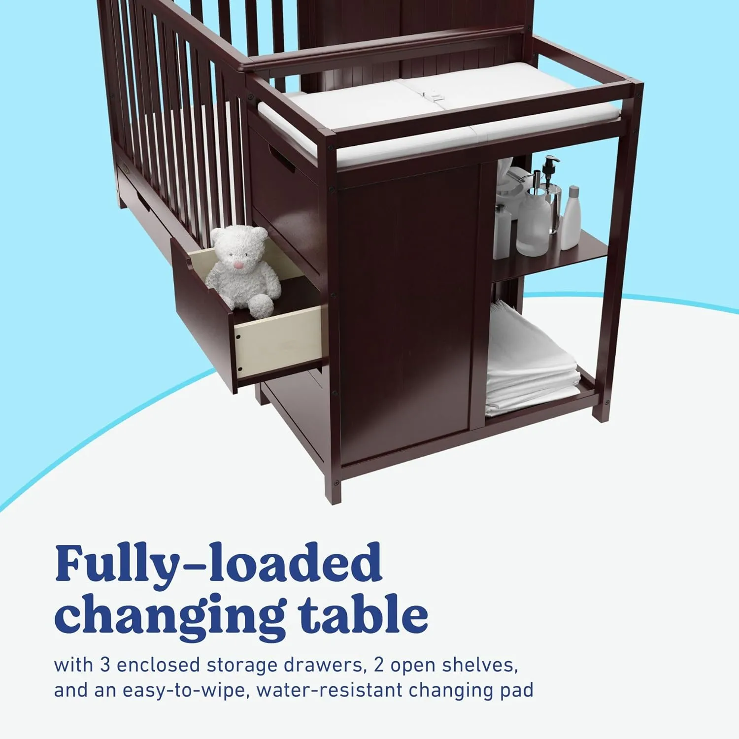 Graco Hadley 5-in-1 Convertible Crib and Changer with Drawer (Espresso) – GREENGUARD Gold Certified, Crib and Changing -Table Combo with Drawer, Includes Baby Changing Pad, Converts to Full-Size Bed