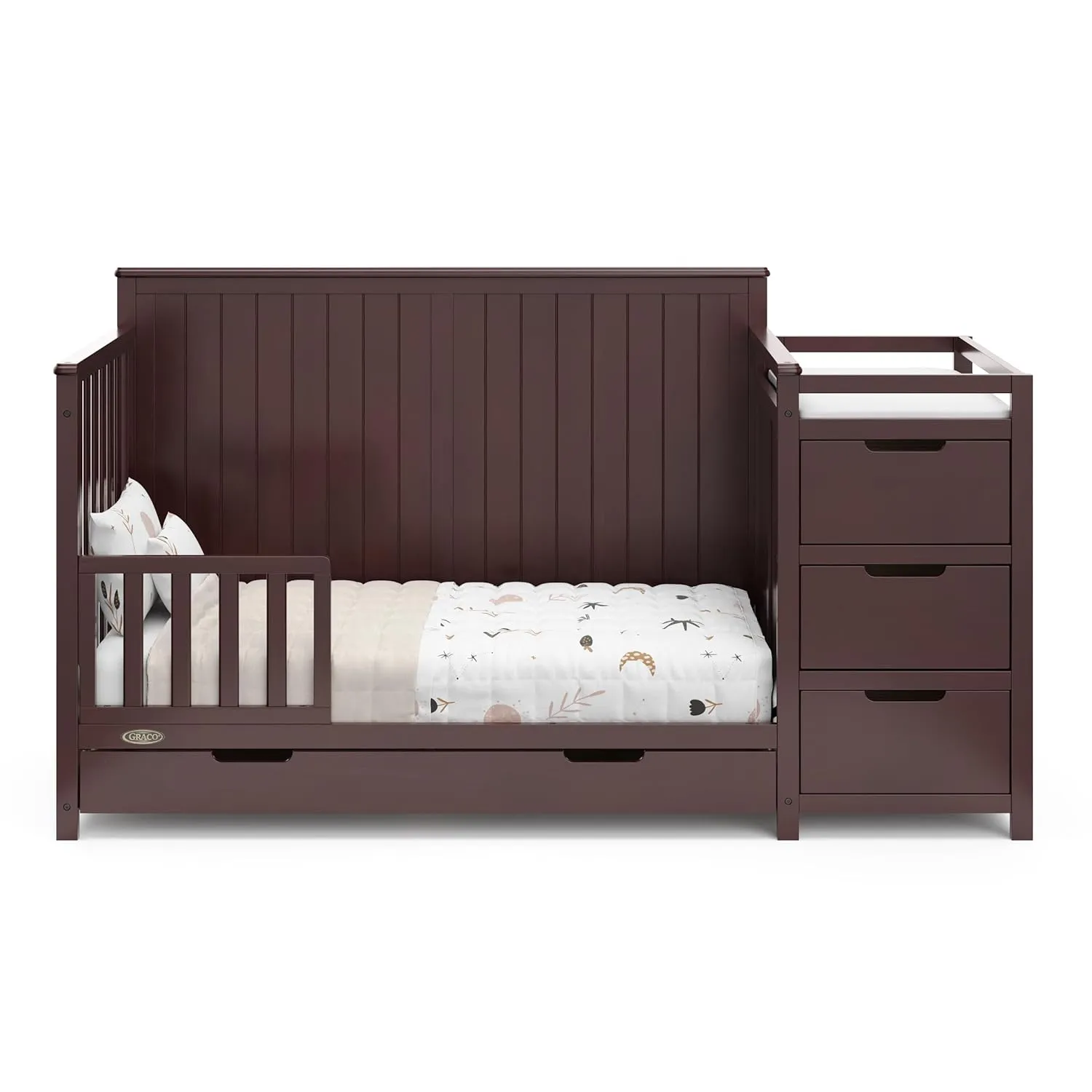 Graco Hadley 5-in-1 Convertible Crib and Changer with Drawer (Espresso) – GREENGUARD Gold Certified, Crib and Changing -Table Combo with Drawer, Includes Baby Changing Pad, Converts to Full-Size Bed
