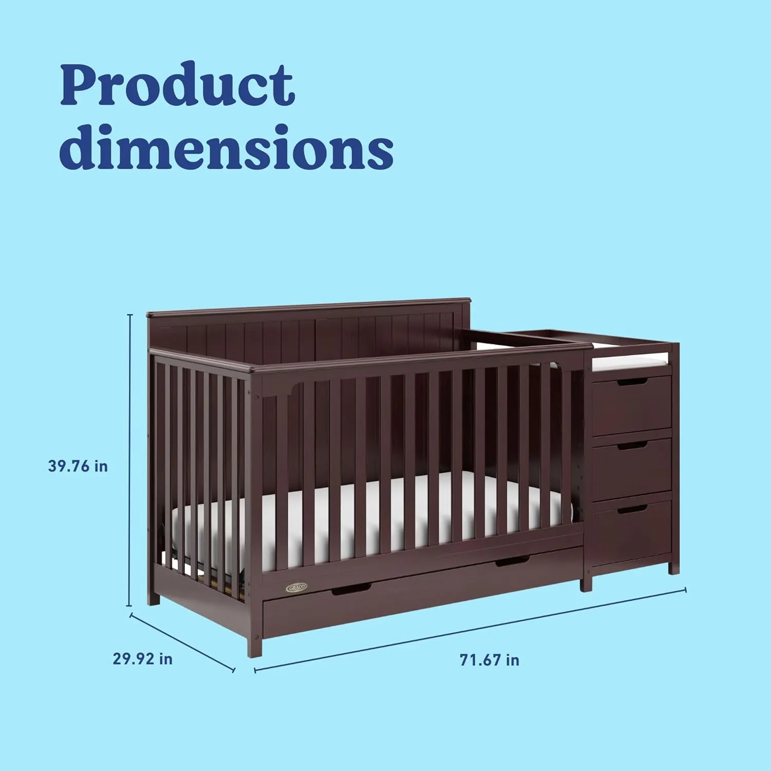 Graco Hadley 5-in-1 Convertible Crib and Changer with Drawer (Espresso) – GREENGUARD Gold Certified, Crib and Changing -Table Combo with Drawer, Includes Baby Changing Pad, Converts to Full-Size Bed
