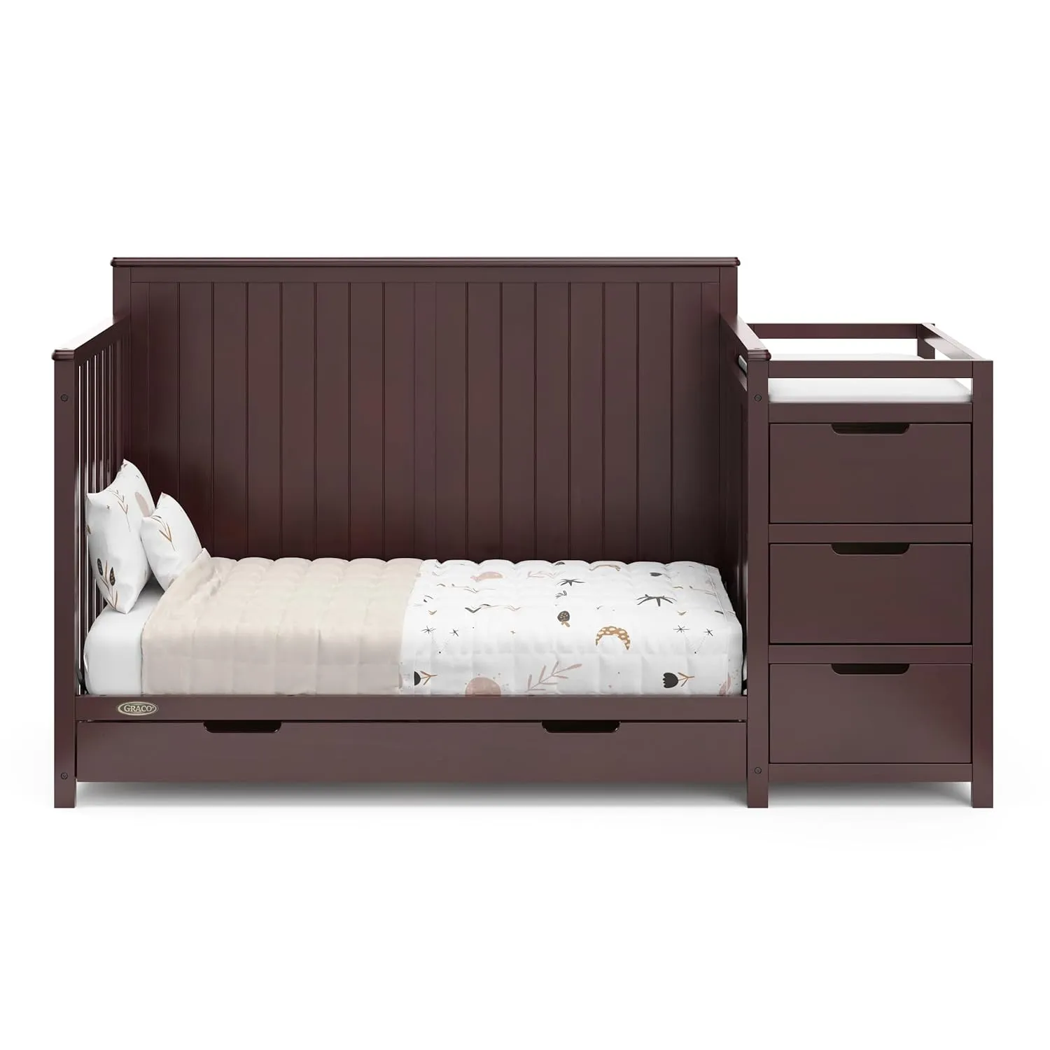 Graco Hadley 5-in-1 Convertible Crib and Changer with Drawer (Espresso) – GREENGUARD Gold Certified, Crib and Changing -Table Combo with Drawer, Includes Baby Changing Pad, Converts to Full-Size Bed