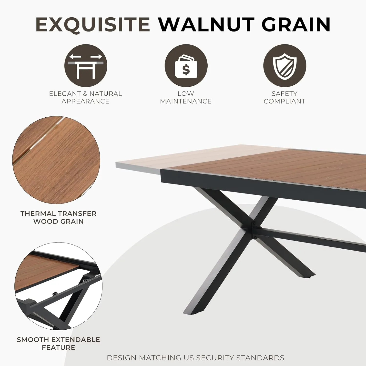 Grand patio 11-Piece Outdoor Dining Set, 10 Extra-Wide Folding Chairs & 1 Rectangle Expandable Table for 6-8 Person, Sling Mesh Patio Chairs with Wood Grain Table for Yard, Poolside, Deck, Gray