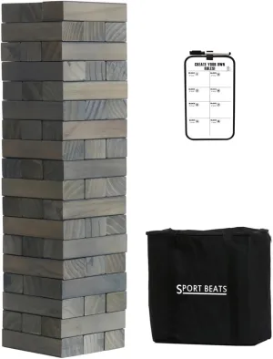 Gray Giant Tower Game Outdoor Games 54 Blocks Stacking Game Includes Carry Bag