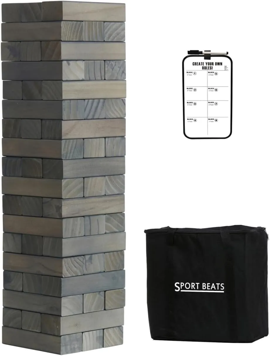 Gray Giant Tower Game Outdoor Games 54 Blocks Stacking Game Includes Carry Bag