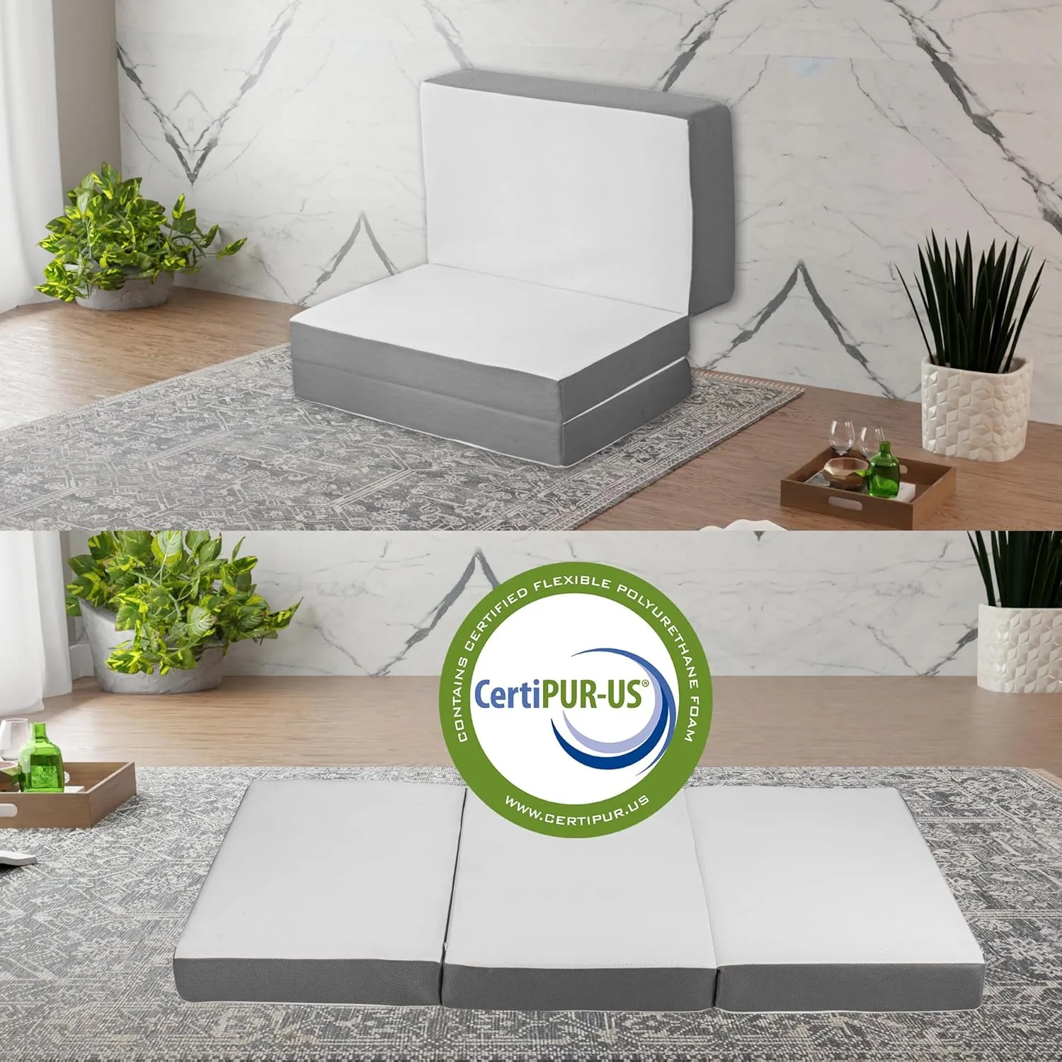 Greaton, 4-Inch Tri-Folding Gel Memory Foam Portable Floor Mattress | Breathable Mesh, Ultra Soft, Cot Pad, Removable and Washable Cover, Comfortable Support, Therapeutic Qualities, 25-Inch, White