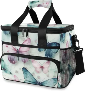 Green Butterfly Pink Butterflies Cooler Bag Insulated Cooler Soft Sided Cooler 24 Can Portable Picnic Bag Large Leakproof Lunch Bag Box for Beach Grocery Camping Travel Car Men Women