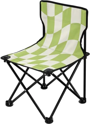 Green Checkered Square Portable Outdoor Folding Chair Anti-Slip Padded Oxford Cloth Stool Camping Chair Small for Beach Hiking Fishing Gardening Quad Camp Chair
