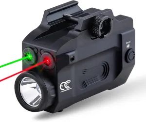 Green Laser Light Combo, 800 Lumen USB Rechargeable Gun Flashlight Laser Sight Combo with Strobe Function for Pistol Handgun Rifles with Picatinny Rail Mount