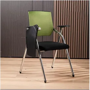 Green Mesh Office Desk Chair With Lumbar Support, Foldable Computer Desk Chair With Tablet Arm, Writing Board, Cup Holder, Metal Frame Backrest