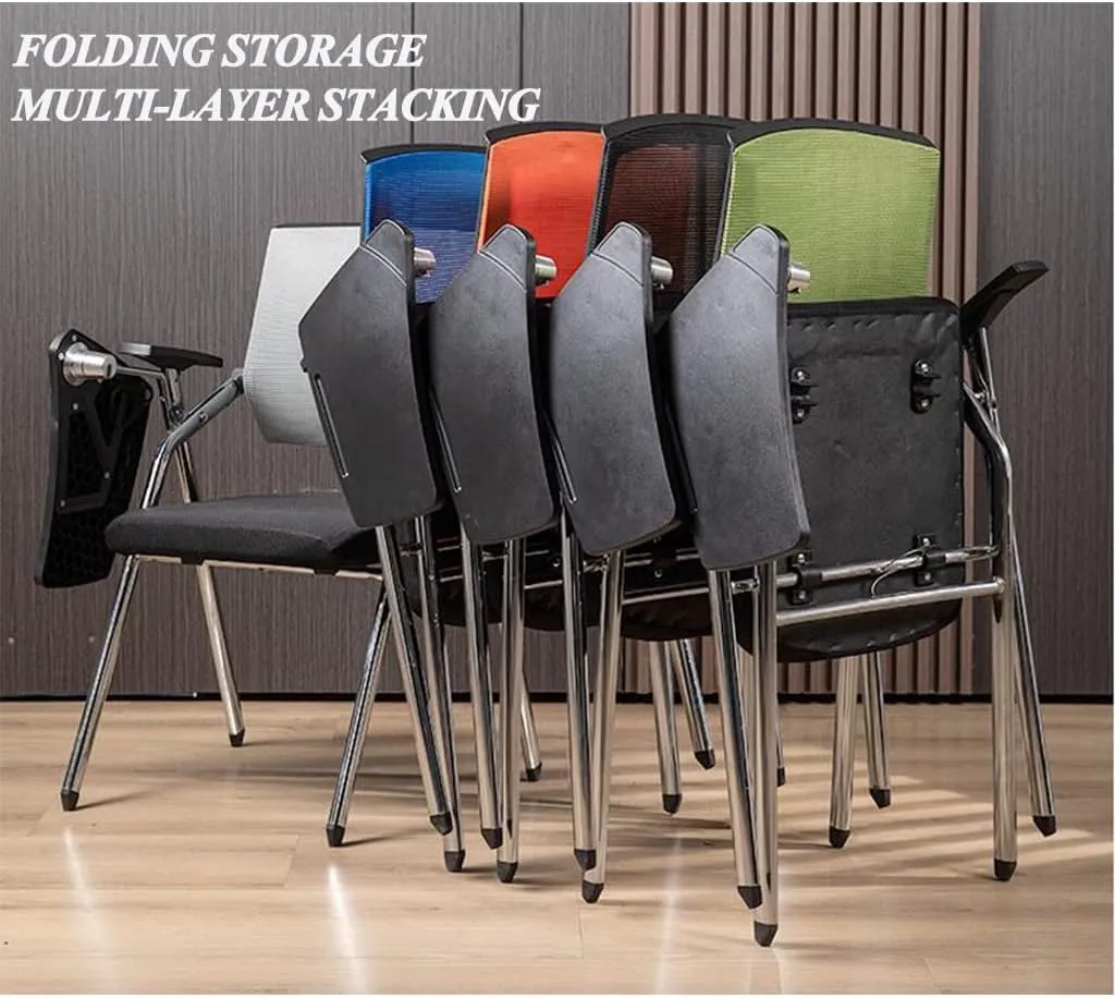 Green Mesh Office Desk Chair With Lumbar Support, Foldable Computer Desk Chair With Tablet Arm, Writing Board, Cup Holder, Metal Frame Backrest