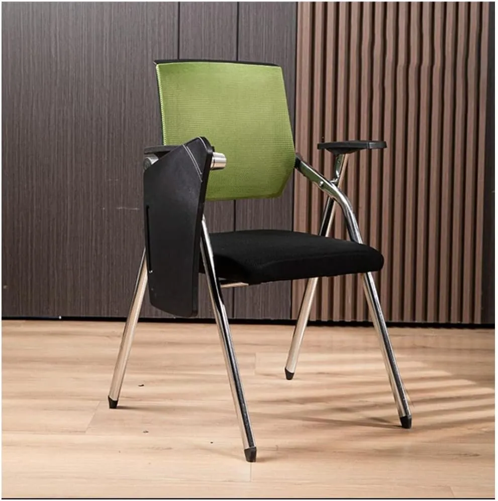 Green Mesh Office Desk Chair With Lumbar Support, Foldable Computer Desk Chair With Tablet Arm, Writing Board, Cup Holder, Metal Frame Backrest
