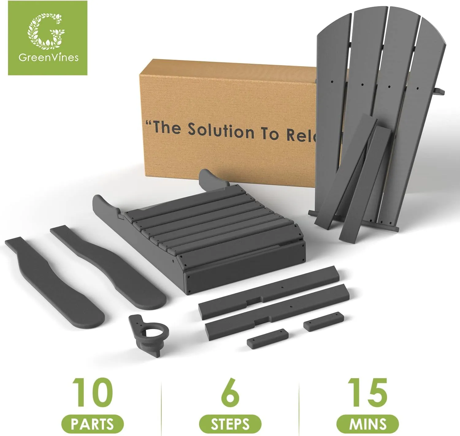 GREENVINES Folding-Adirondack-Chairs-Set-of-2 | HDPE Plastic | Fire Pit Chair | All Weather | Cup Holder | Grey | for Deck Backyard Patio Outdoor Garden