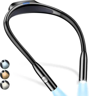 Gritin LED Neck Reading Light,Book Light for Reading in Bed-Eye Caring 3 Colors, Dimmable Brightness, Bendable Arms, 80 Hrs Runtime, Neck Round Design, Comfortable &Lightweight for Crafting, Knitting