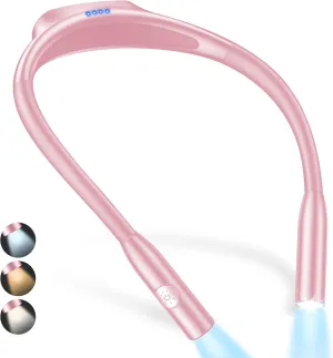 Gritin LED Neck Reading Light,Book Light for Reading in Bed-Eye Caring 3 Colors, Dimmable Brightness, Bendable Arms, 80 Hrs Runtime, Neck Round Design, Lightweight for Crafting, Knitting-Pink