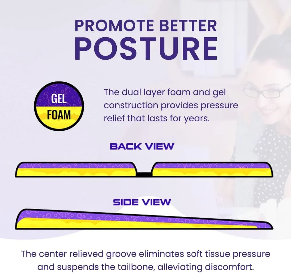 GSeat Ultra Orthopedic Gel and Foam Seat Cushion - for Coccyx, Back, Tailbone, Prostate, Postnatal, and Sciatica Pain/Discomfort - Office, Car, Chair, Travel (Royal Blue)