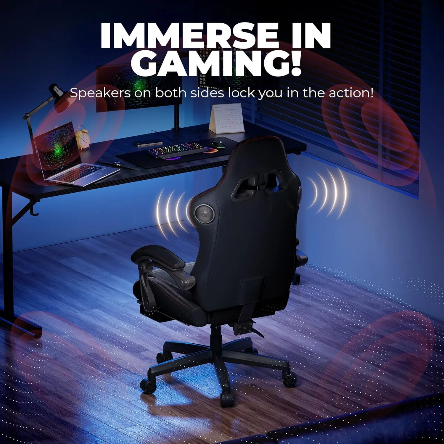 GTPLAYER Gaming Chair with Speakers, Video Game Chairs with Footrest, PC Gamer Chairs for Adults - Padded High Back Ergonomic Reclining Silla Gamer, Linkage Armrest, Ace Pro, Red