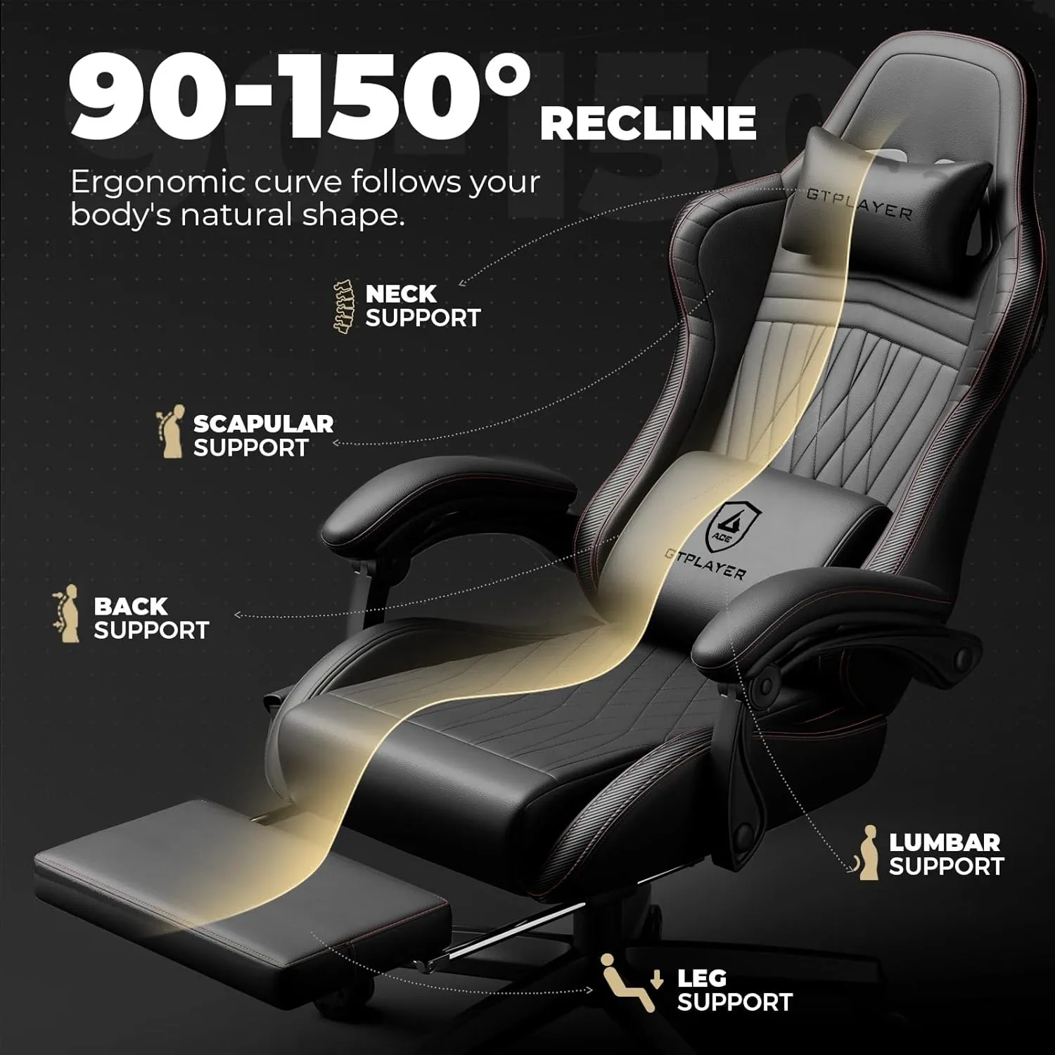 GTPLAYER Gaming Chair with Speakers, Video Game Chairs with Footrest, PC Gamer Chairs for Adults - Padded High Back Ergonomic Reclining Silla Gamer, Linkage Armrest, Ace Pro, Red