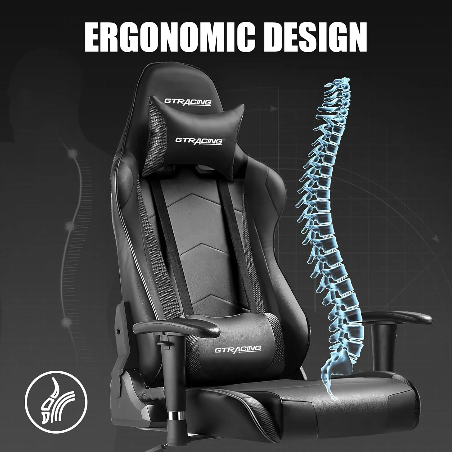 GTRACING Gaming Chair Racing Office Computer Ergonomic Video Game Chair Backrest and Seat Height Adjustable Swivel Recliner with Headrest and Lumbar Pillow Esports Chair (Dark Black)