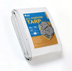 GUARD SHIELD White Tarp Waterproof 15x15 Feet Medium Duty All Purpose Poly Tarps Cover 7mil