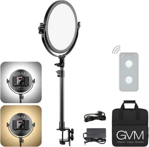 GVM Desk Mount LED Video Light, 10'' Round Key Light with Built-in Diffuser and LCD Display, Bi-Color Professional Light for Game/Studio/Streaming/YouTube Video Shooting, APP Control CRI 97 