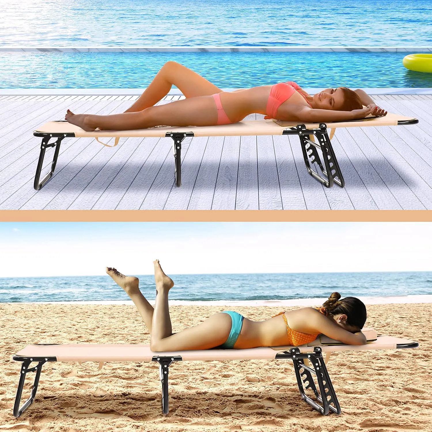 GYMAX Beach Lounge Chair, Sunbathing Chair Patio Lounge Chair Folding Adjustable Recliner with Hole for Face
