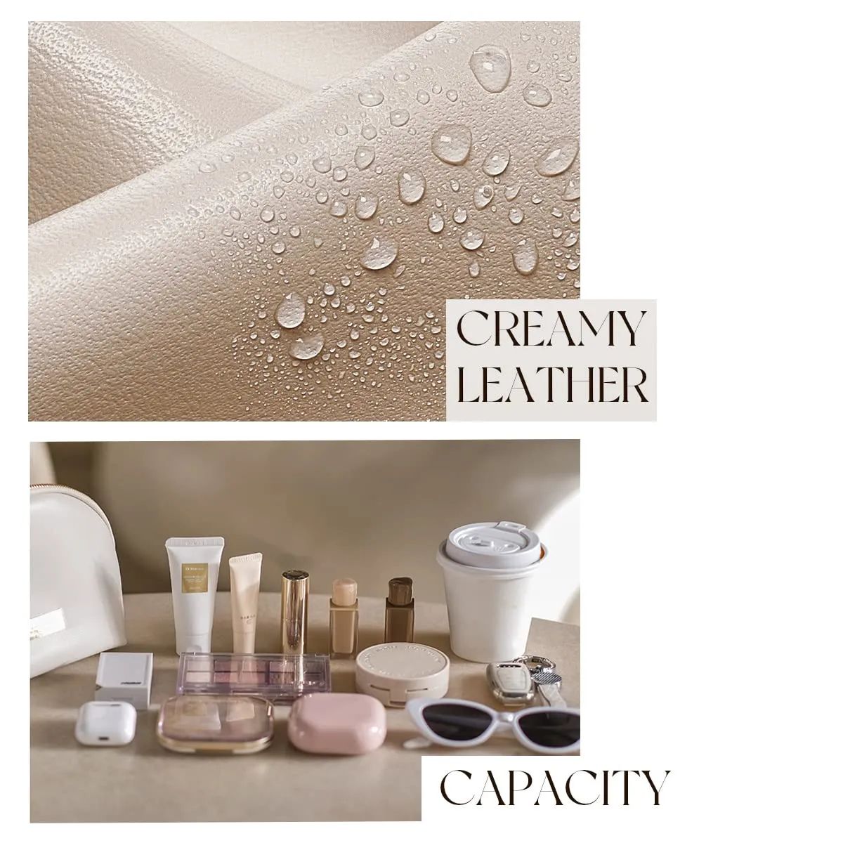 Half round shell makeup bag for women Makeup Bag for Purse Small Cosmetic Travel Bag for Women Cute Skincare Bag (Egg White)