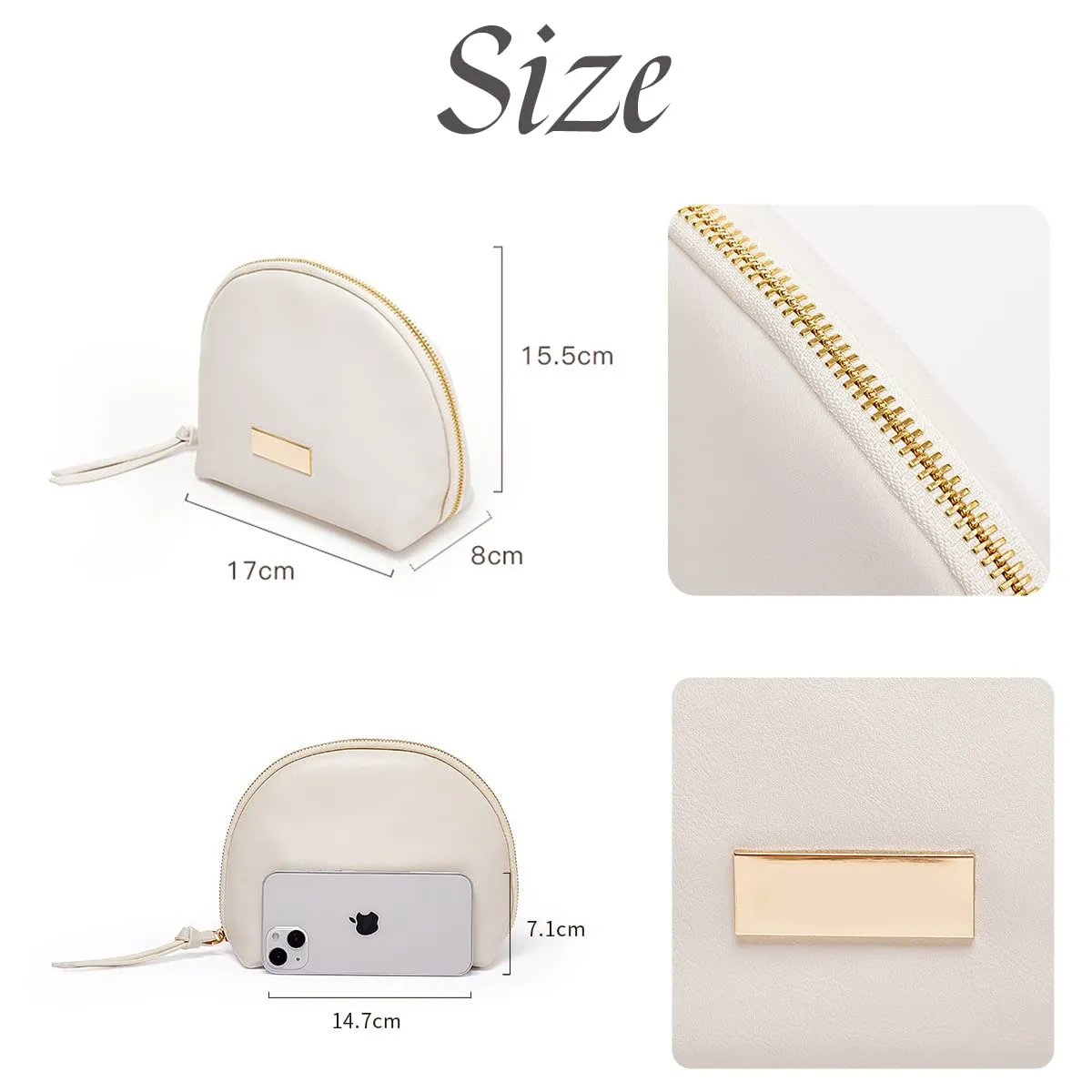 Half round shell makeup bag for women Makeup Bag for Purse Small Cosmetic Travel Bag for Women Cute Skincare Bag (Egg White)